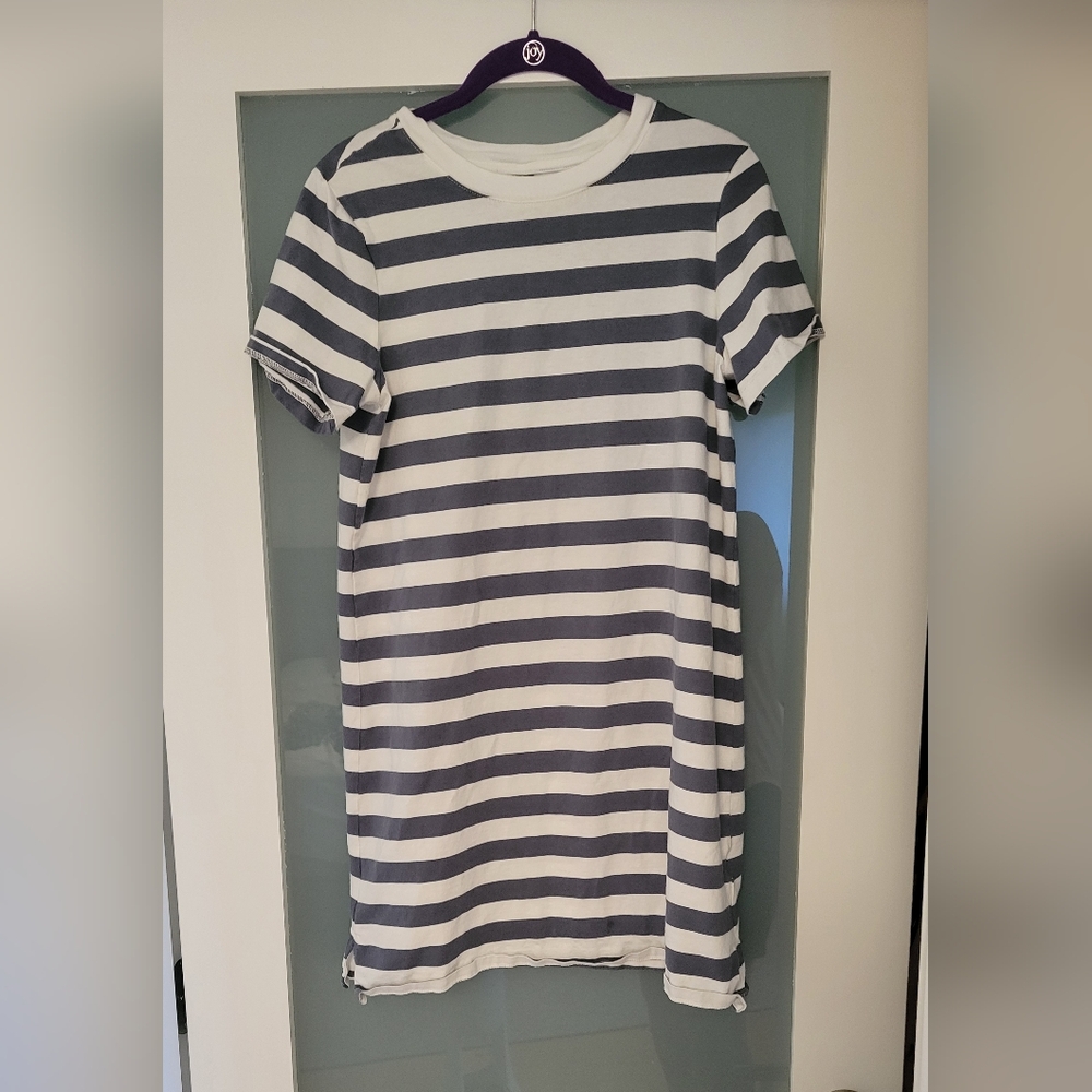 Striped Gray and White T-Shirt Dress